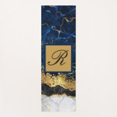 Tapis De Yoga Marbre blanc Marine Blue Gold Agate Monogramme (Devant)