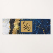 Tapis De Yoga Marbre blanc Marine Blue Gold Agate Monogramme (Devant (Horizontal))