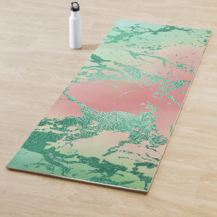 Tapis De Yoga Marbre cool   Jolie Pastel Coral et Green Ombre