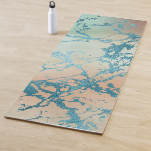 Tapis De Yoga Marbre de luxe Belle veine Turquoise jaune et co