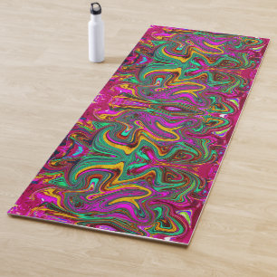 Tapis De Yoga Marbré rose chaud et mousse de mer vert Art Abstra