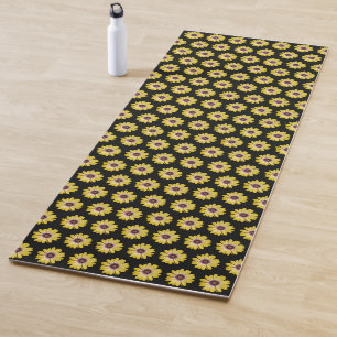 Tapis De Yoga Marguerite africaine jaune sur motif floral noir