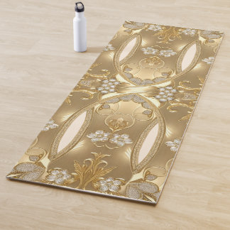 Tapis De Yoga Mat de Yoga Floral Orné Or