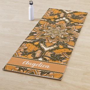 Tapis De Yoga Mat de Yoga Mandala Orange avec nom personnalisabl