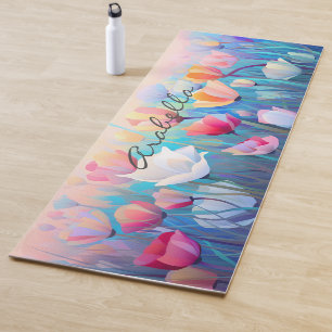 Tapis De Yoga Méditation du champ de fleurs d'aquarelle