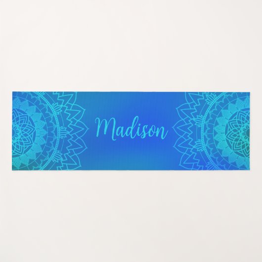 Tapis De Yoga Méditation du nom de Mandala bleu turquoise (Devant (Horizontal))