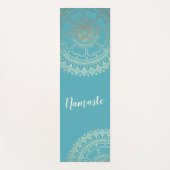 Tapis De Yoga Méditation Yoga Instructeur Vert Bleu Or Mandala (Devant)