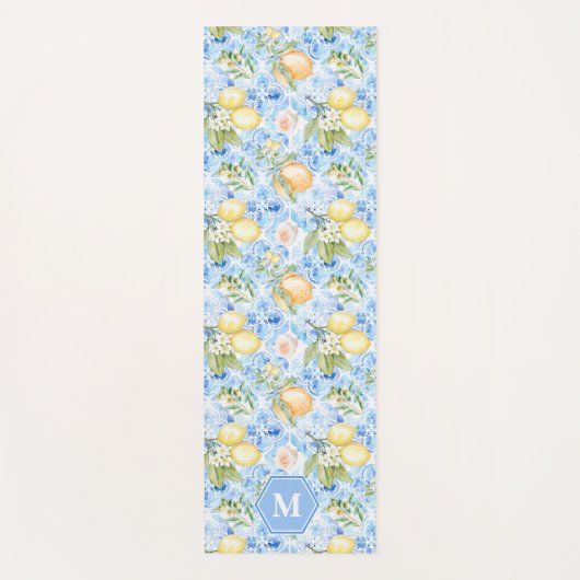 Tapis De Yoga Mediterranean Blue Tile Limoncello Monogram Name (Devant)