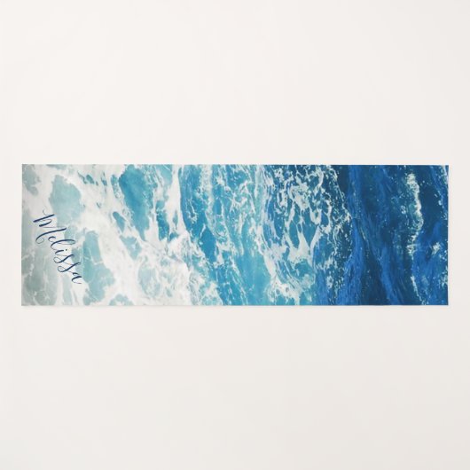 Tapis De Yoga Mer Bleue personnalisée et vagues Océan (Devant (Horizontal))
