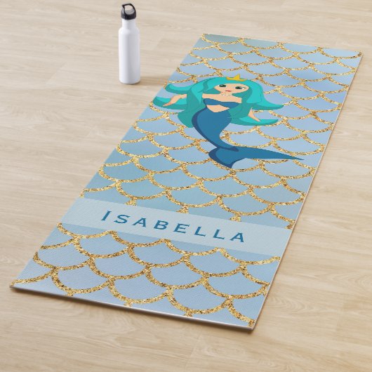 Tapis De Yoga Mermaid princesse bleu violet turquoise écailles f (En situation)