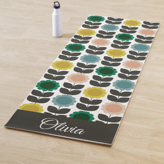 Tapis De Yoga  Mid-Century Modern Colored Retro Groovy Flowers 