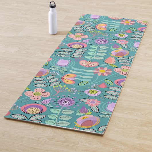 Tapis De Yoga Midcentury Floral Green (En situation)