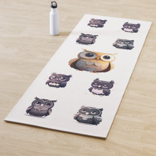 Tapis De Yoga Mignon Kawaii Hibou Noir Enfants
