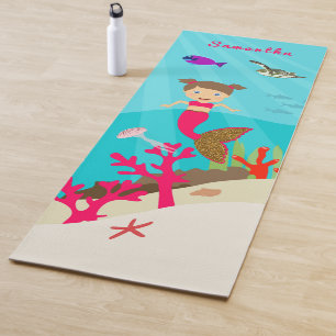 Tapis De Yoga Mignonne fille de sirène dans l'océan coloré
