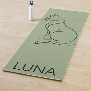 Tapis de Yoga Minimaliste Chat Vert Sauge