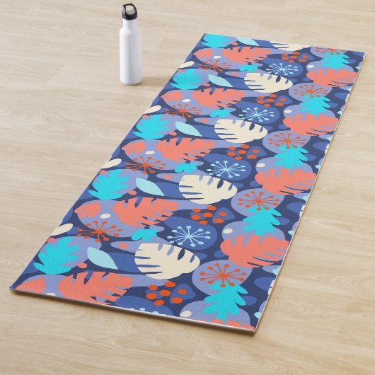 Tapis De Yoga Mod Monstera Leaf Abstrait Hawaiian Tropical -Navy (En situation)