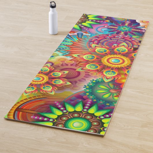 Tapis De Yoga Modèle floral psychédélique (En situation)