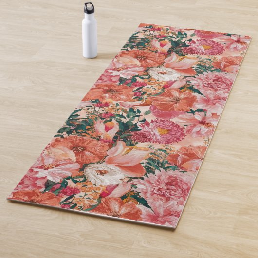 Tapis De Yoga Modèle Floral rose orange (En situation)