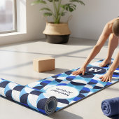 Tapis De Yoga Modern Blue Geometric Bauhaus Monogram Custom Nam