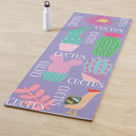 Tapis De Yoga Modern cuctus illustrations Purple background (En situation)
