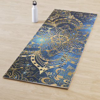 Tapis De Yoga Modern Gold Mandala Blue Nebula Custom Name