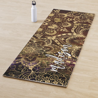 Tapis De Yoga Modern Gold Mandala Pattern Custom Name