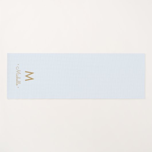 Tapis De Yoga Modern Light Dusty Blue Gold Script Monogram (Devant (Horizontal))