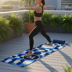 Tapis De Yoga Moderne Bauhaus Monogramme Personnalisé Nom Géomét