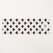 Tapis De Yoga Moderne Blush rose noir Coeurs d'amour Monogramme (Devant (Horizontal))