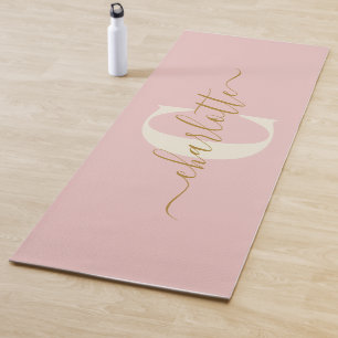 Tapis De Yoga Moderne Élégant Nom Monogrammé Rose Pâle 