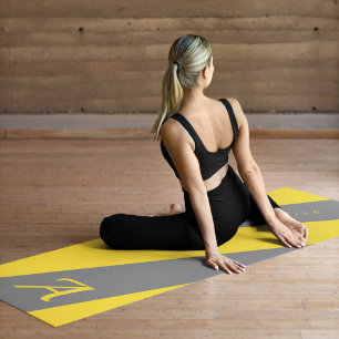 Tapis De Yoga Moderne élégant tendance gris jaune monogrammed