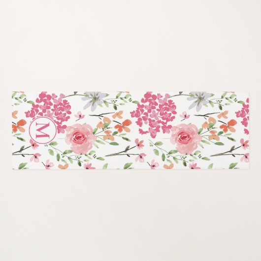 Tapis De Yoga Moderne Pastel Floral Aquarelle Monogramme Personn (Dos (Horizontal))
