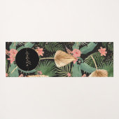 Tapis De Yoga Moderne Tropical Green Palm Flowers Monogramme Noi (Dos (Horizontal))