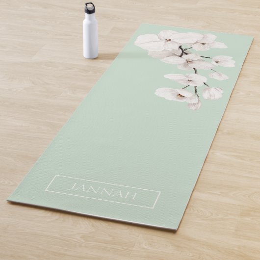 Tapis De Yoga Monnaie Florale Vert Orchidées Blanches Nom Exerci (En situation)
