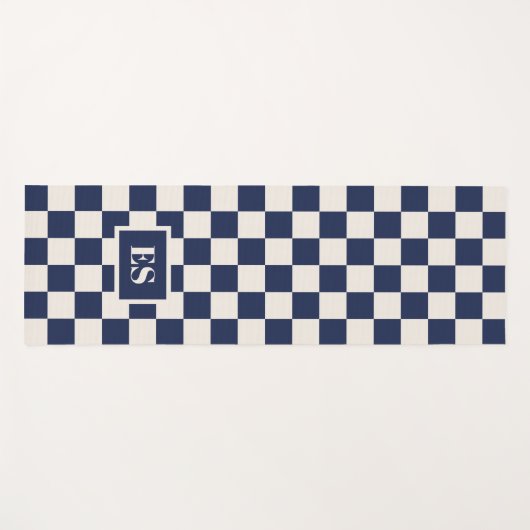 Tapis De Yoga Monogram Navy Blue Cream Checkered Pattern (Devant (Horizontal))