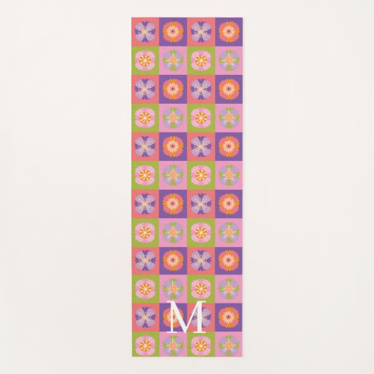 Tapis De Yoga Monogram purple green floral pattern (Devant)