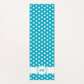 Tapis De Yoga Monogramme à points de polka turquoise et blanche (Devant)