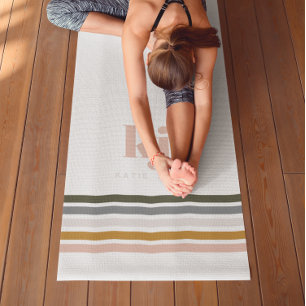 Tapis De Yoga Monogramme à rayures rétro chic
