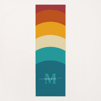 Tapis De Yoga Monogramme arc-en-ciel Nom personnalisé Retro Suns