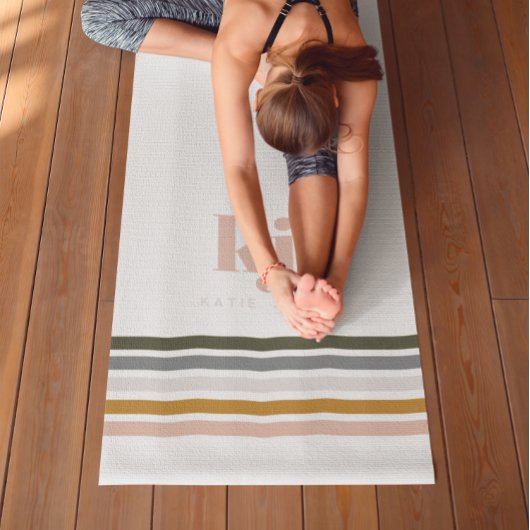 Tapis De Yoga Monogramme Bandes Rétro Chic