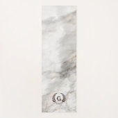 Tapis De Yoga Monogramme. Blé Laurel en Marbre blanc. (Devant)