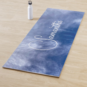 Tapis De Yoga Monogramme bleu ciel blanc élégant