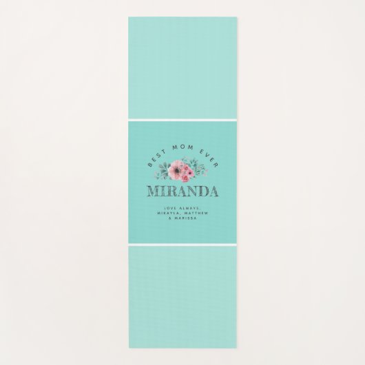 Tapis De Yoga Monogramme Bleu Monnaie Meilleure Maman Jamais Per (Devant)