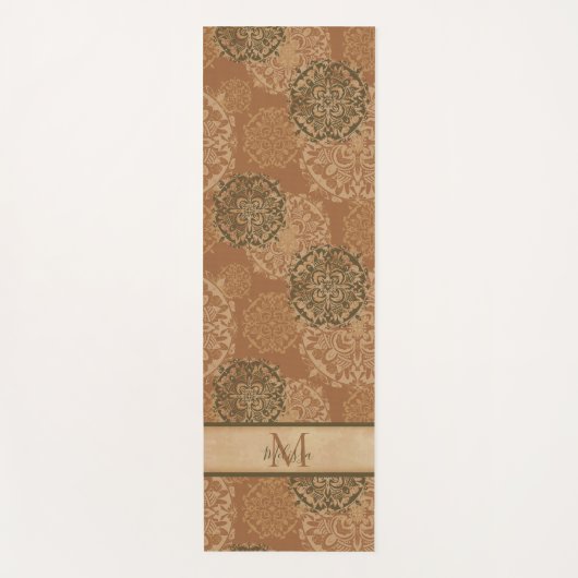Tapis De Yoga Monogramme Boho foncé rouille Mandalas (Devant)