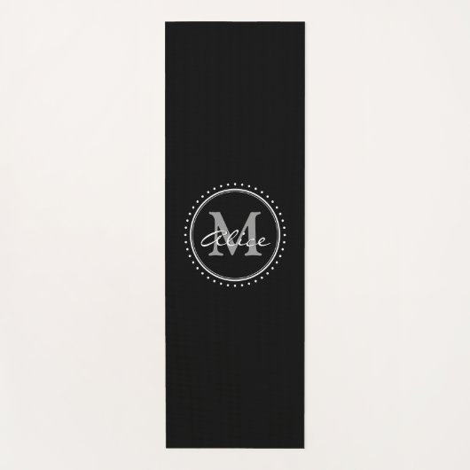 Tapis De Yoga Monogramme chic blanc noir personnel (Devant)
