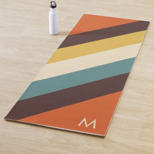 Tapis De Yoga Monogramme Couleurs Vives Rayures Rétro 