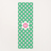 Tapis De Yoga Monogramme Custom Retro Daisis rose et vert (Devant)