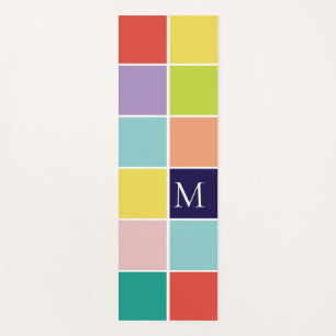 Tapis De Yoga Monogramme de bloc de couleur carré moderne