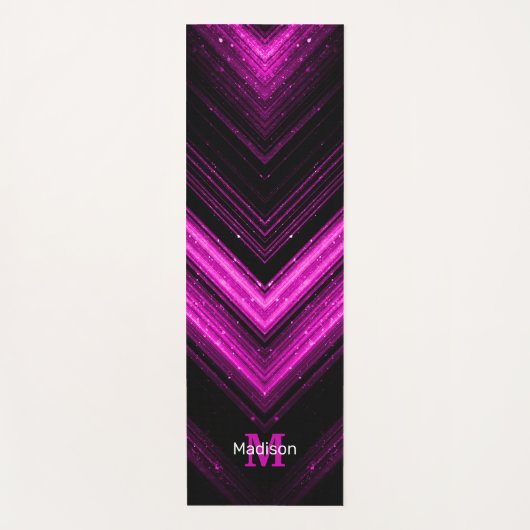 Tapis De Yoga Monogramme de chevron magenta rose brillant métall (Devant)