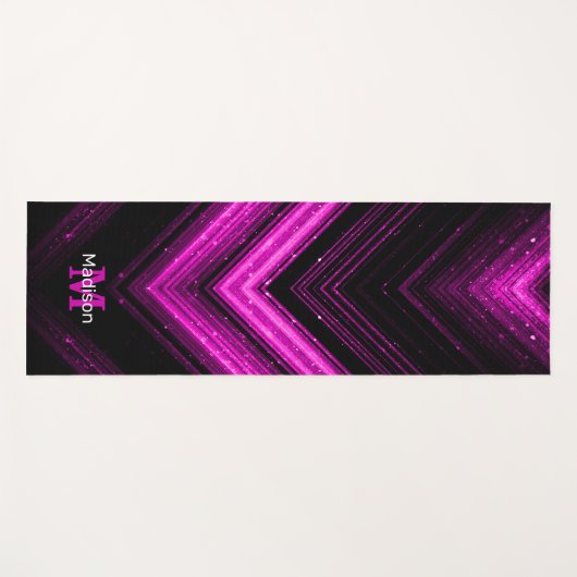 Tapis De Yoga Monogramme de chevron magenta rose brillant métall (Devant (Horizontal))